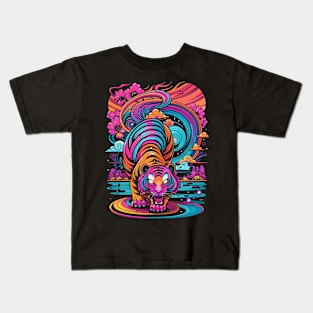 Japanese Tiger Art Modern Vaporwave Ukiyo e Kids T-Shirt